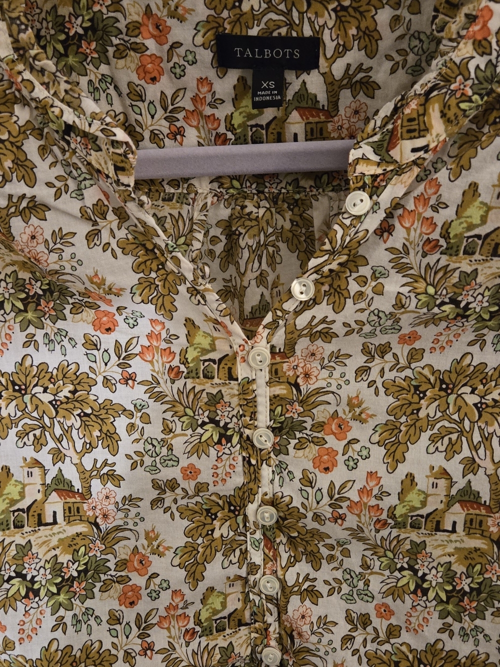 Talbots Cottagecore Cream Floral Long-Sleeve Button Front Top - Picture 5 of 9